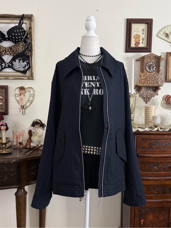 Krost Other - Preppy grunge navy blue pinstriped sleek jacket